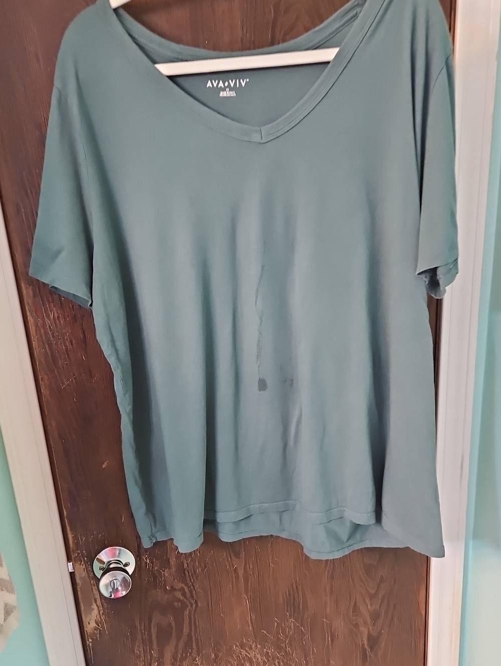 Ava & Viv Teal V-Neck Short Sleeve Top